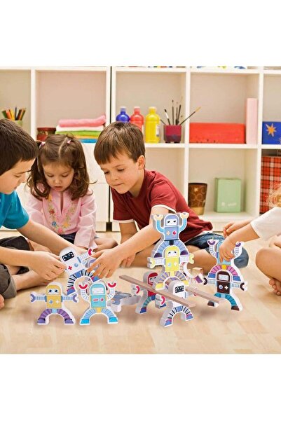 Arabest Wooden Robots Stacking Toy, Balancing Stacking Blocks Game, Wooden Stacking Toys Educational Stem Mo