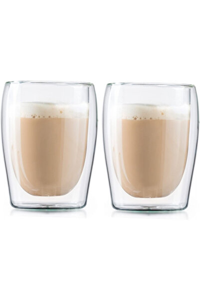 MPLCO Set de 2 pahare Vivo Cappuccino, sticlă borosilicată, pereți dubli, 300 ml