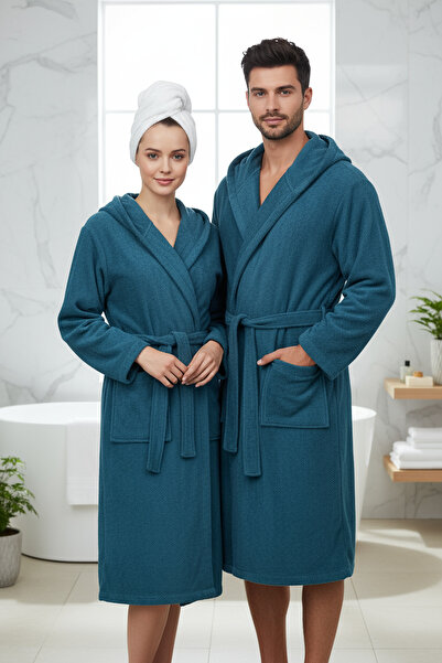 Class Kapüşonlu Bukle Bornoz Unisex Koyu Mavi Ramage