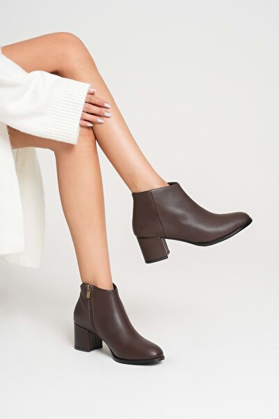 ANALİN SHOES Γυναικείες μπότες με τακούνι από γνήσιο δέρμα - Καφέ