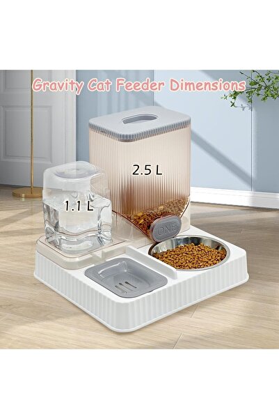 Saharaz 2 IN 1Automatic Cat Feeder,Gravity Auto Timed Pet Dry Food Self Feeding Container Dishes Bowl,White