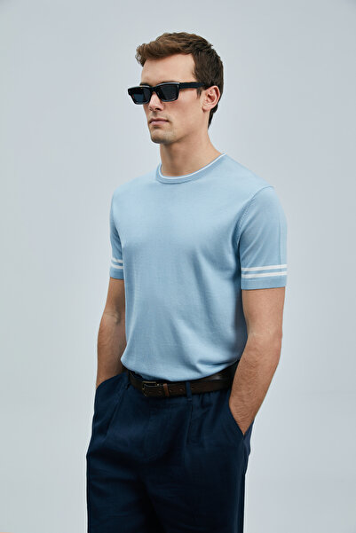 Lufian Robert Erkek İpek Karışımlı Kazak Mavi