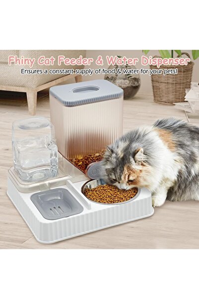 Saharaz 2 IN 1Automatic Cat Feeder,Gravity Auto Timed Pet Dry Food Self Feeding Container Dishes Bowl,White