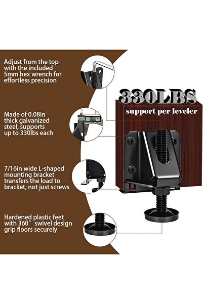 Saharaz 4 Pack Heavy Duty Leveling Feet,Adjustable Furniture Levelers with 1320LB Capacity,Hex Nut Design