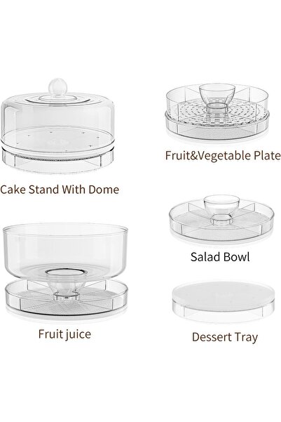 Saharaz صينية تقديم مبردة متعددة الوظائف، طبقتان مع مساحة تخزين للثلج، طبق مكون من 4 أقسام، مع غطاء دوار