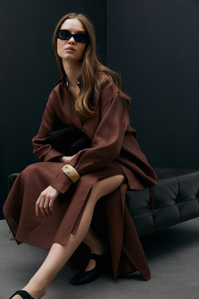 Lufian Γυναικείο λινό πουκάμισο καφέ Barrı