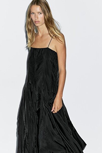 Massimo Dutti Keçi detaylı dökümlü midi elbise