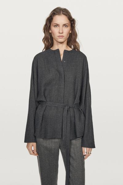 Massimo Dutti Bağcıklı keçe dokulu gömlek