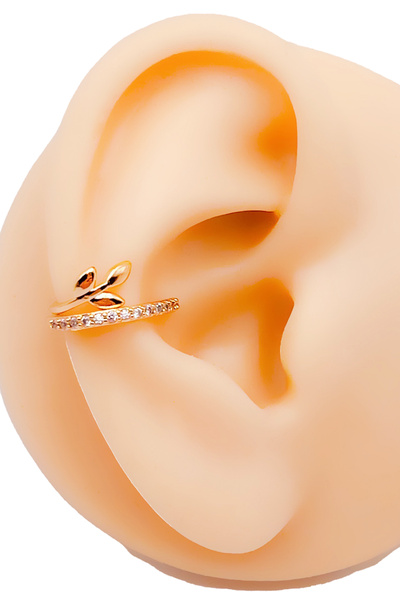 Trinos Zirkon Taşlı Zeytin Dalı Sıkıştırma Kıkırdak Küpe ( Earcuff ) Piercing...
