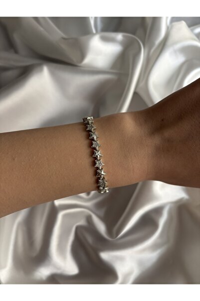 SY ACCESSORIES Vip Gümüş Renk Zirkon Taşlı Yıldız Bileklik