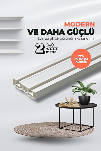 Kornişsan 2 Metre (200 CM) 2 Raylı Birinci Sınıf Polyester Perde Tutucu Korniş