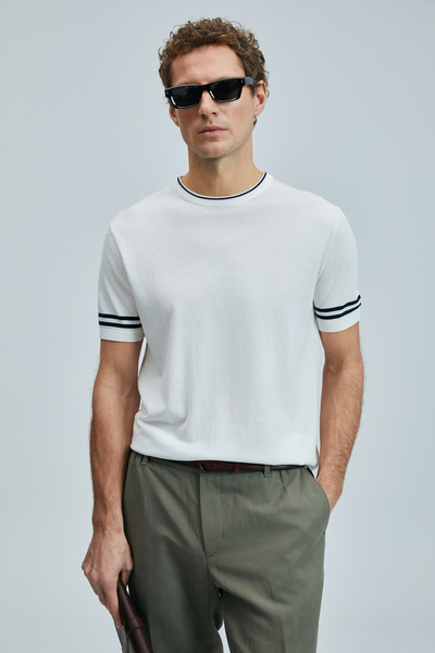 Lufian Robert Erkek İpek Karışımlı Kazak Kırık Beyaz