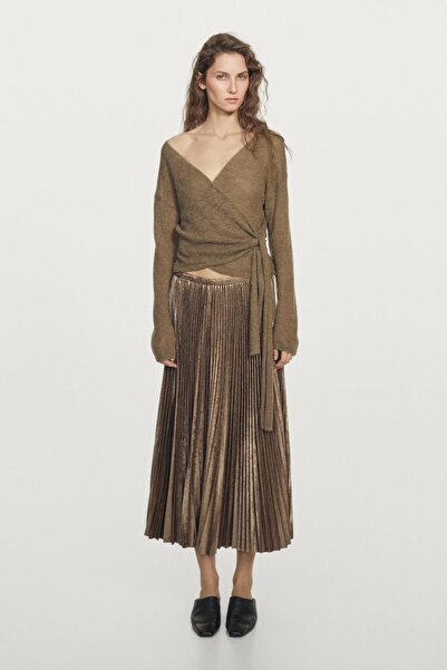 Massimo Dutti Pilili metalik görünümlü midi etek