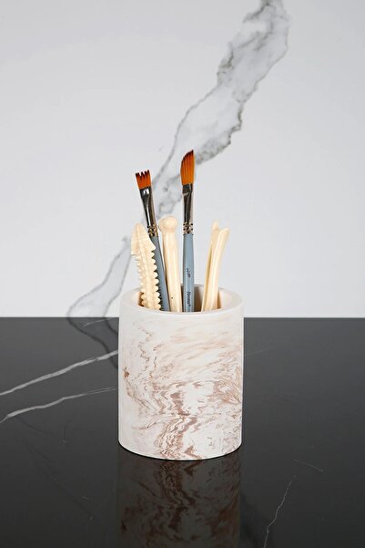 betonmall Σετ μπάνιου από σκυρόδεμα 6 τεμαχίων με μαρμάρινο σχέδιο, θήκη για κεριά, θήκη για οδοντόβουρτσα θυμιατηρίου