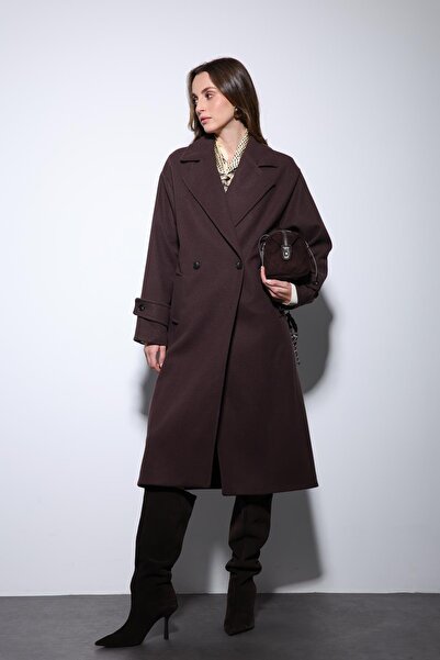 Antioch Brown Women's Soft Textured Oversize Double Breasted Coat