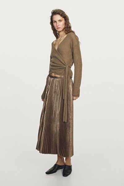 Massimo Dutti Pilili metalik görünümlü midi etek