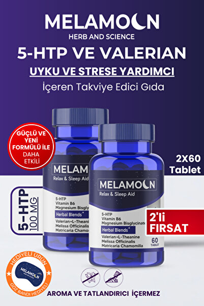 Melamoon 5-Htp, and Kudzu Extract, Contains Sleep and Stress Relief, Dietary Supplement (2X60Tablets)