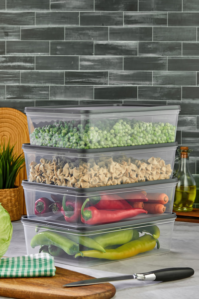 Mefa Mutfak Freshkeep 4'lü 4 Litre Gri Buzdolabı Organizer Mikrodalga Ve Difrize Uygun Saklama Kabı