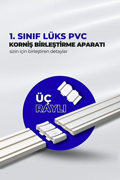 Kornişsan 1. Sınıf Lüks Polyester Korniş Birleştirme Aparatı - 3 Raylı