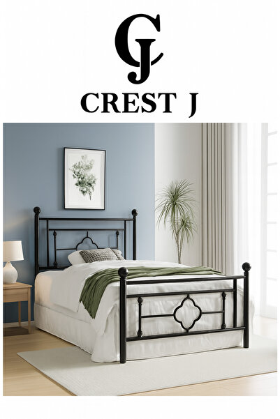 Crestj سرير معدني 190 × 90 سم - سرير لشخص واحد بتصميم أنيق أسود