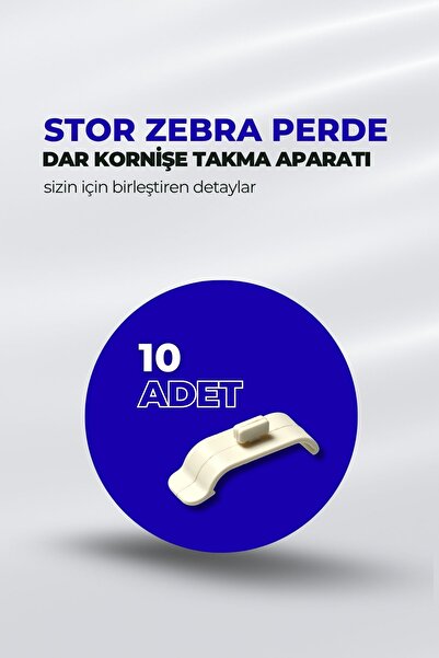 Kornişsan 10 Adet Küçük Boy Stor Zebra Perde Pratik Kornişe Takma Aparatı - P...