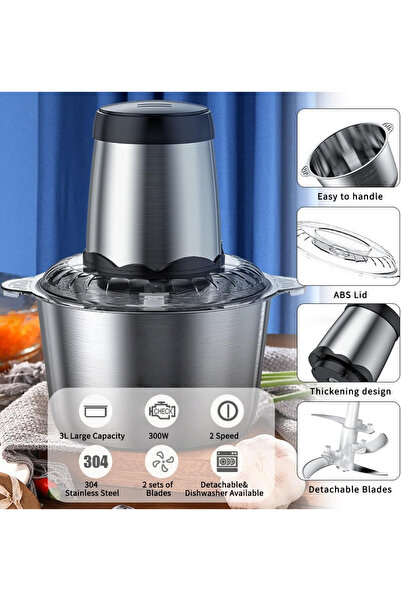 fulina Food Processor, 2-Speed Food Chopper Meat Grinder with Cup Stainless Steel & Cup Glass Bowls