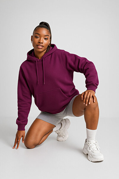 MARKAPIA WOMAN Hanorac mov din fleece pentru femei, cu glugă și buzunare