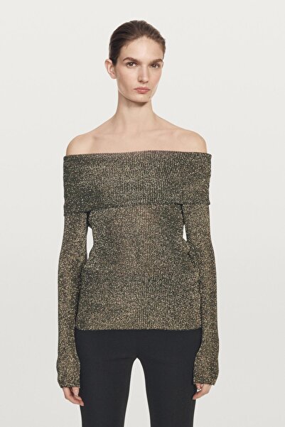 Massimo Dutti Metalik yüzeyli omzu açık triko kazak