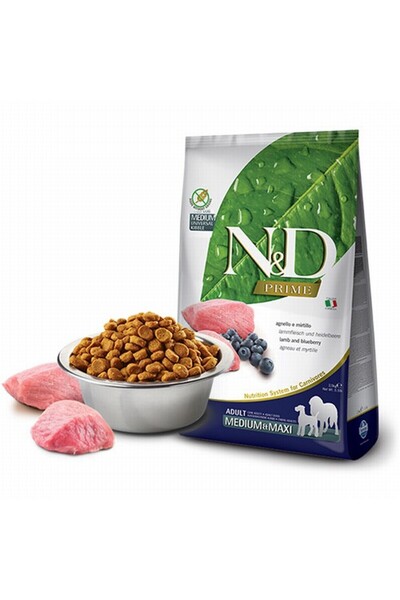 N&D Prime Medium Maxi Kuzulu Yaban Mersinli Tahılsız Yetişkin Köpek Maması 2,5 Kg
