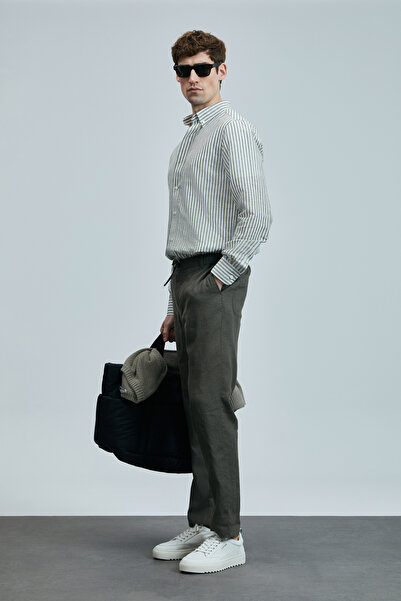 Lufian Bert Erkek Keten Pamuklu Gömlek Regular Fit Yeşil