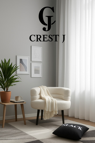 Crestj كرسي أنيق من القماش بتصميم بوكلية - كرسي ديكور عصري باللون الأبيض