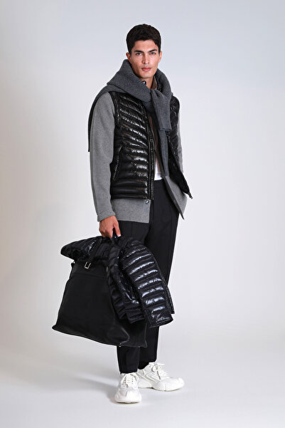 Lufian Axel Kaz Tüyü Erkek Yelek Siyah