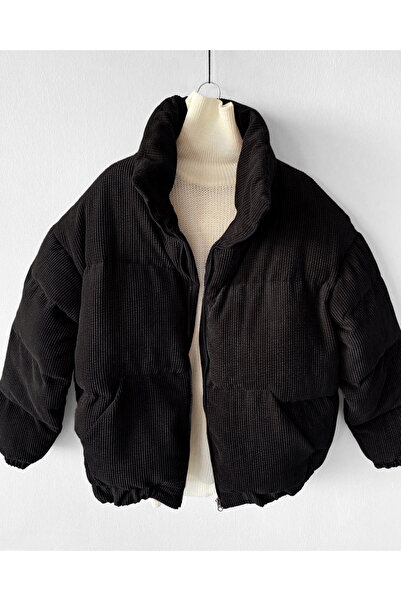 NO1 KONSEPT Μαύρο βελούδινο παλτό με ζιβάγκο κοτλέ