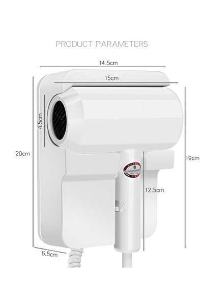 fulina Hotel Wall Mounted Hair Dryer for Bathroom,Restroom Professional Blow Dryer,with Stand Rack White