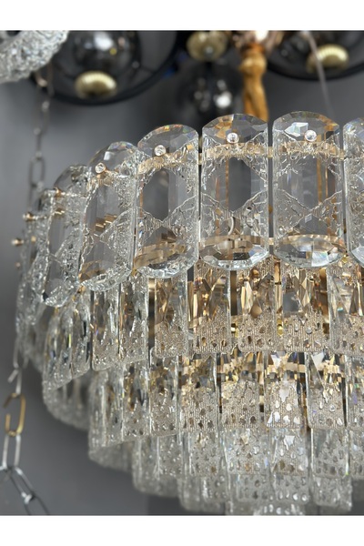 Led 50 CM KRİSTAL LÜX SALON AVİZESİ GOLD