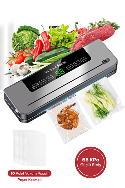 Vacuum Sealer Gıda Vakum Makinesi– Poşet Kesmeli Yiyecek Mühürleme Cihazı Ev ve Restoran + 10 Poşet Hediyeli