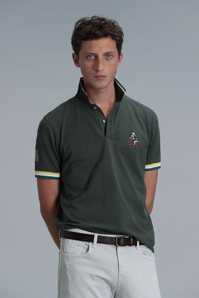 Lufian Ανδρικό μπλουζάκι Polo Olive Green - Ταίριασμα Smart