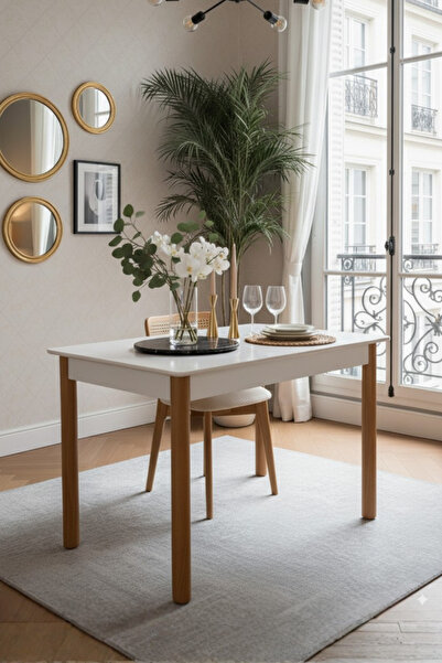 Woodenbend Arya Açılır Natural Ahşap Mutfak Masası 80x120 cm (Açılınca 80x150) Lake Kayın Ayaklı