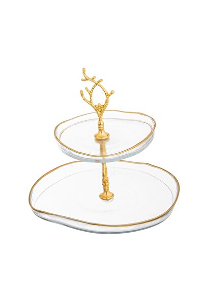 HIC Glass serving plate 2 floors 17 cm gold color