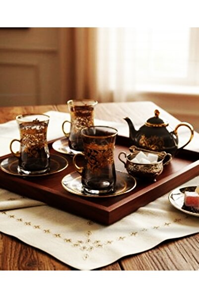 DECOSTYLE Blue Lüster Gold Pants - 12 Piece Plate and Handled Tea Set and Cup Set