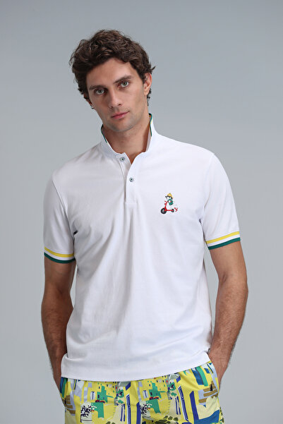 Lufian Tricou polo alb Match Smart pentru bărbați