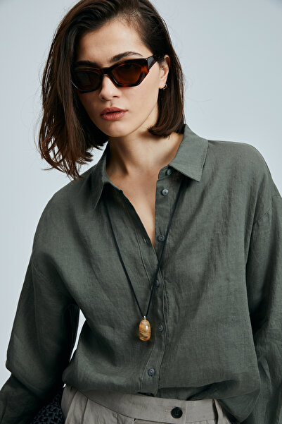 Lufian Barrı Kadın Keten Gömlek Haki