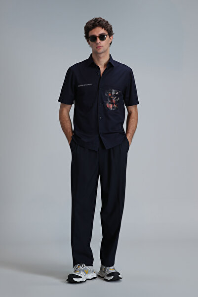 Lufian Look Men - Πουκάμισο με κανονική εφαρμογή Navy Blue Basic