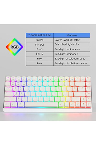 Timebox Mechanical Gaming Keyboard, Wireless, 2.4G, Bluetooth, RGB lighting, 84 Ultra-Slim keys, with Type-