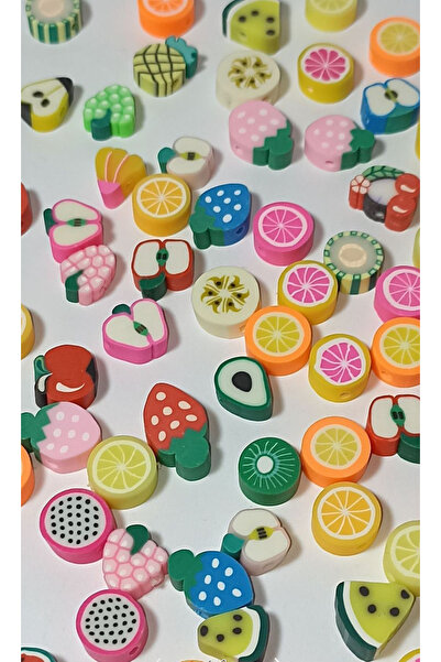 Mutlu Bujiteri Hobi Aksesuar 10 ml meyve modelli fimo boncuk (20 adet )