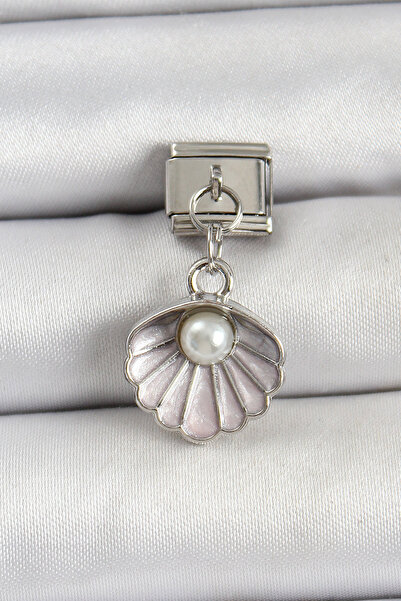 Skygo 316L Steel Dangle Pearl Detail Oyster Model Silver Color Nomination Cha...