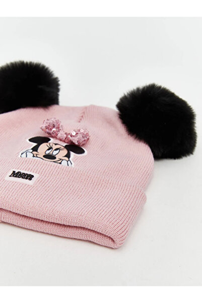 LC Waikiki LCW ACCESSORIES Pembe Minnie Mouse Nakışlı Ponponlu Kız Çocuk Bere