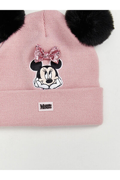 LC Waikiki LCW ACCESSORIES Pembe Minnie Mouse Nakışlı Ponponlu Kız Çocuk Bere