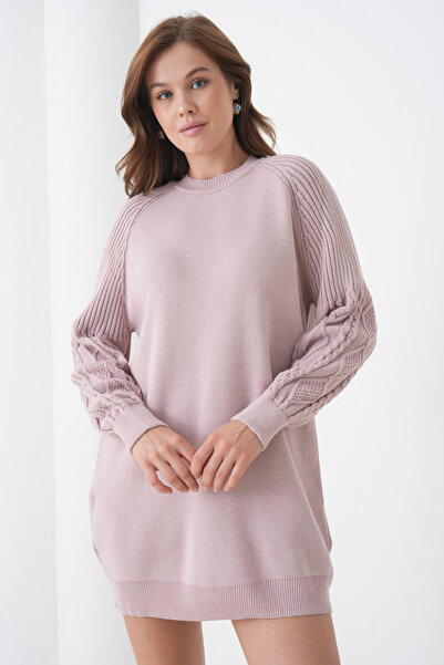 MAMAYAGA Pulover de tricotat de iarnă pentru femei, cu mâneci lungi, cu textura, cu gâtul rotund, lung, elegant