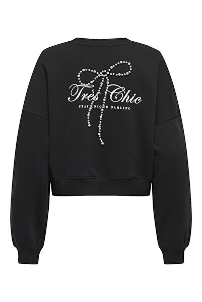 ONLY Кадин Сиях Онлкиара L/s O-neck Pearl Swt Суитшърт 15360026-Черно